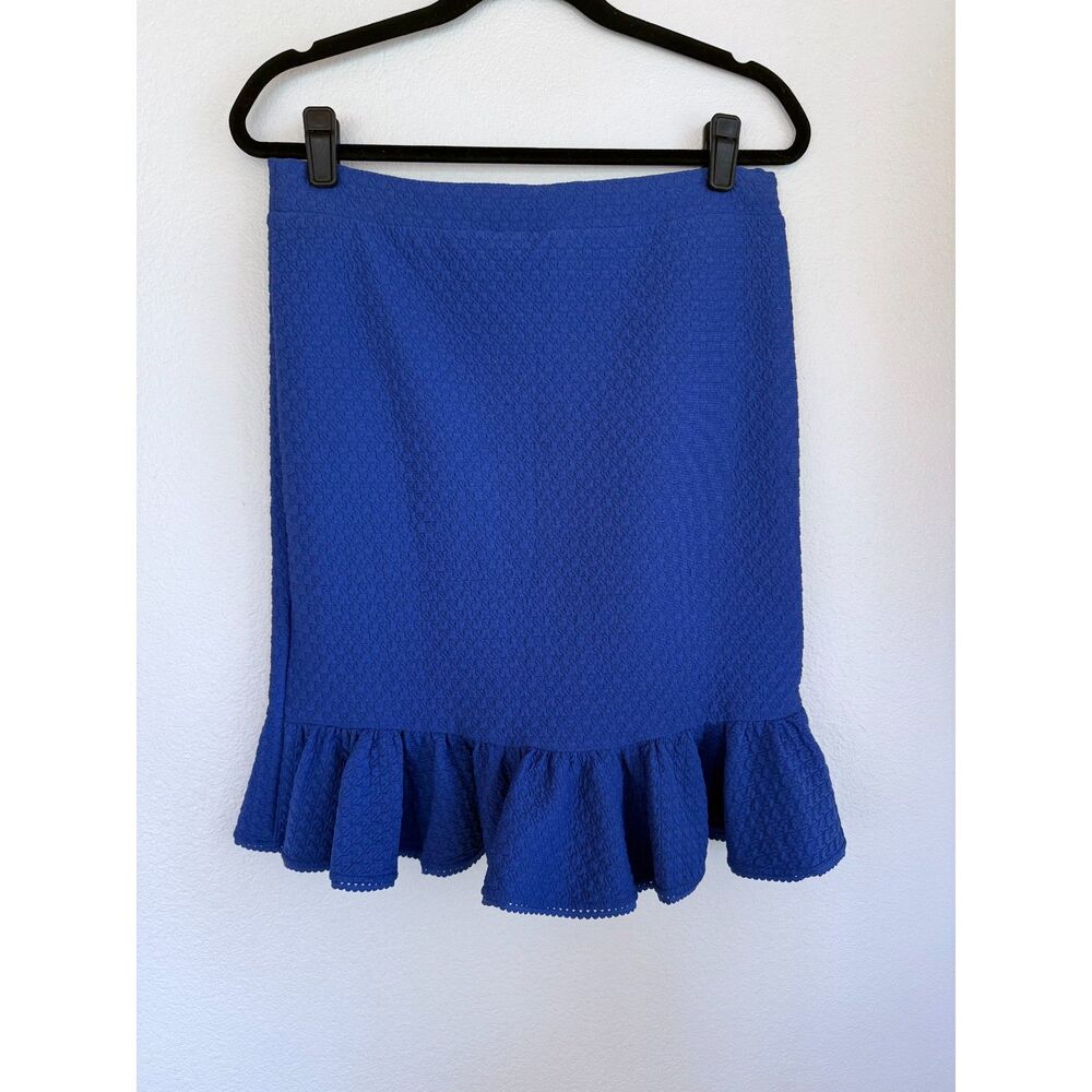 Anthro Postmark 2012 Basal Flounced Textured Knee Length Skirt In Royal Blue M View 5